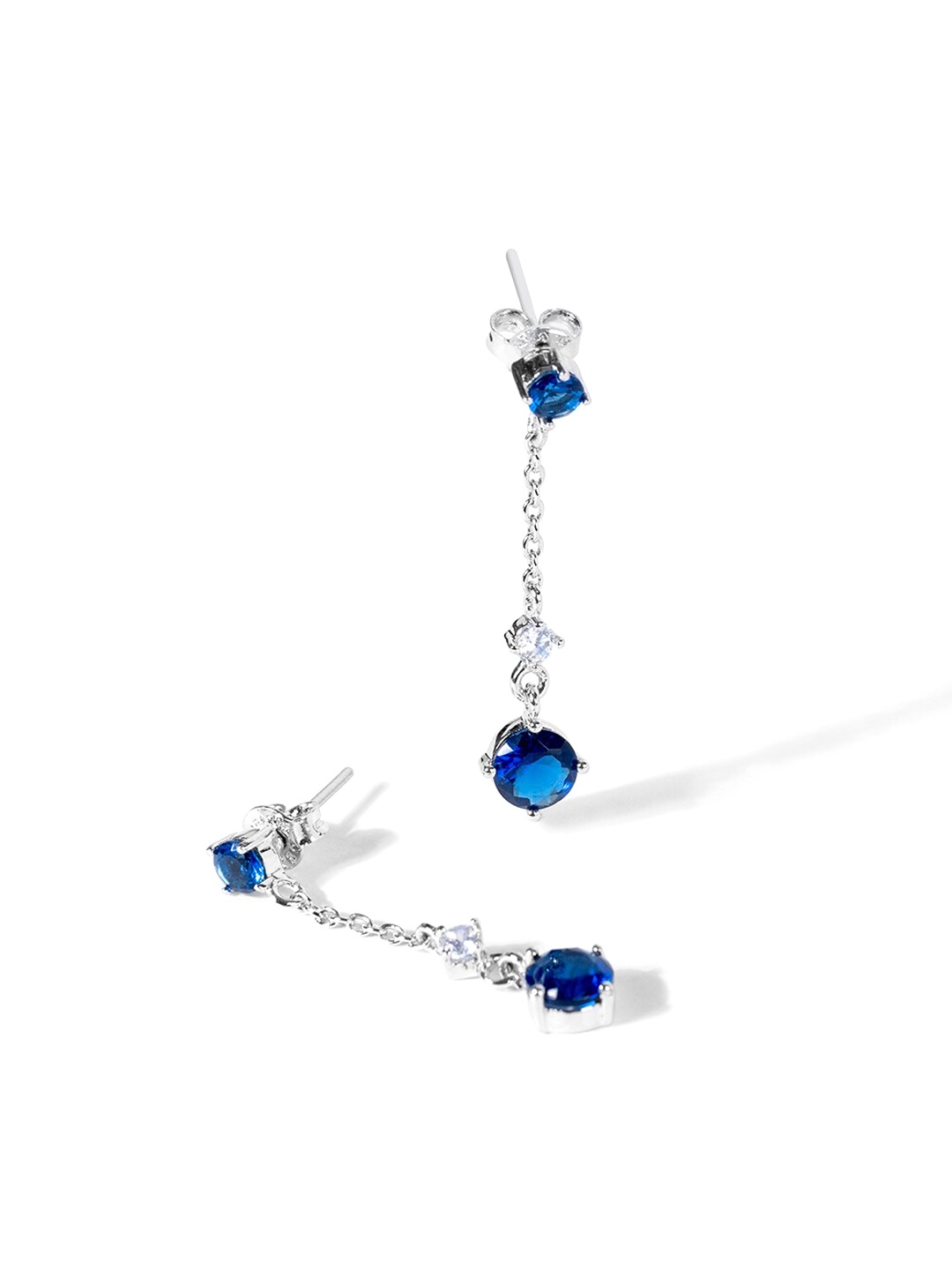 

March by FableStreet 925 Sterling Silver Blue Zircon Chain Dangler Earrings
