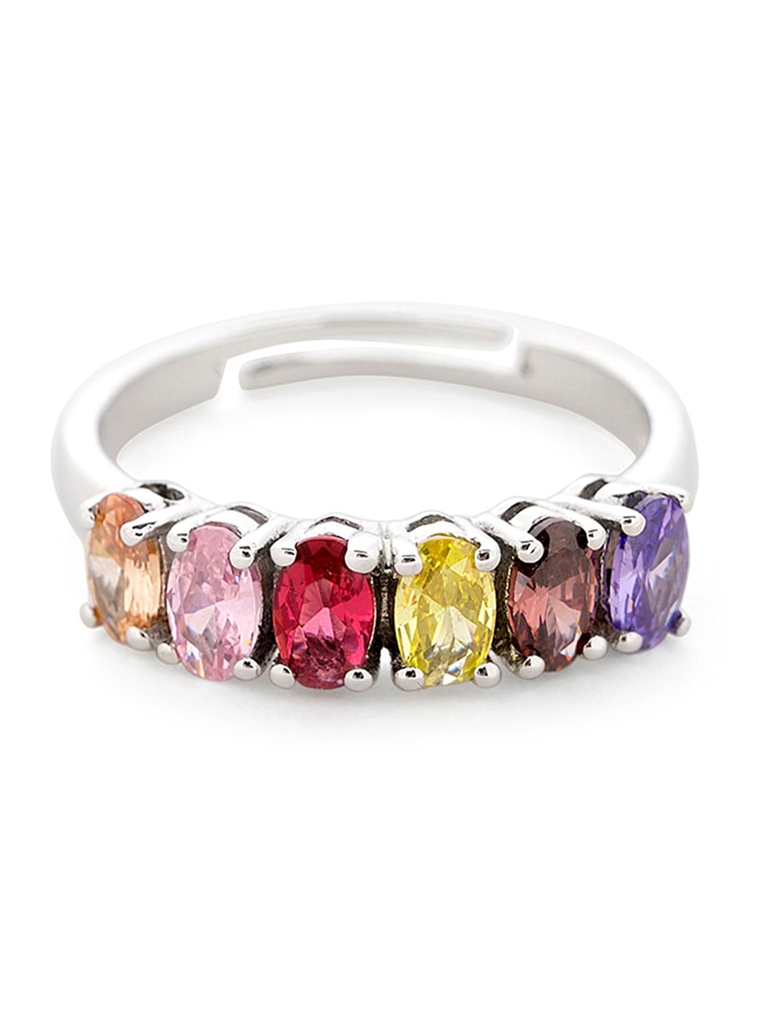

March by FableStreet Rhodium-Plated 925 Sterling Silver Studded Half Eternity Ring