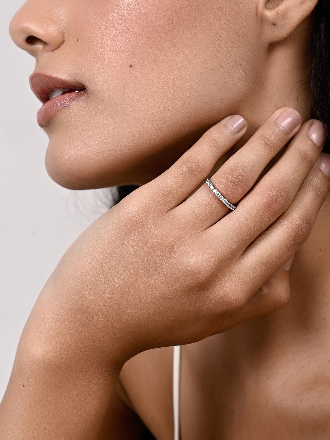 

March by FableStreet Rhodium-Plated 925 Sterling Silver Half Eternity Ring
