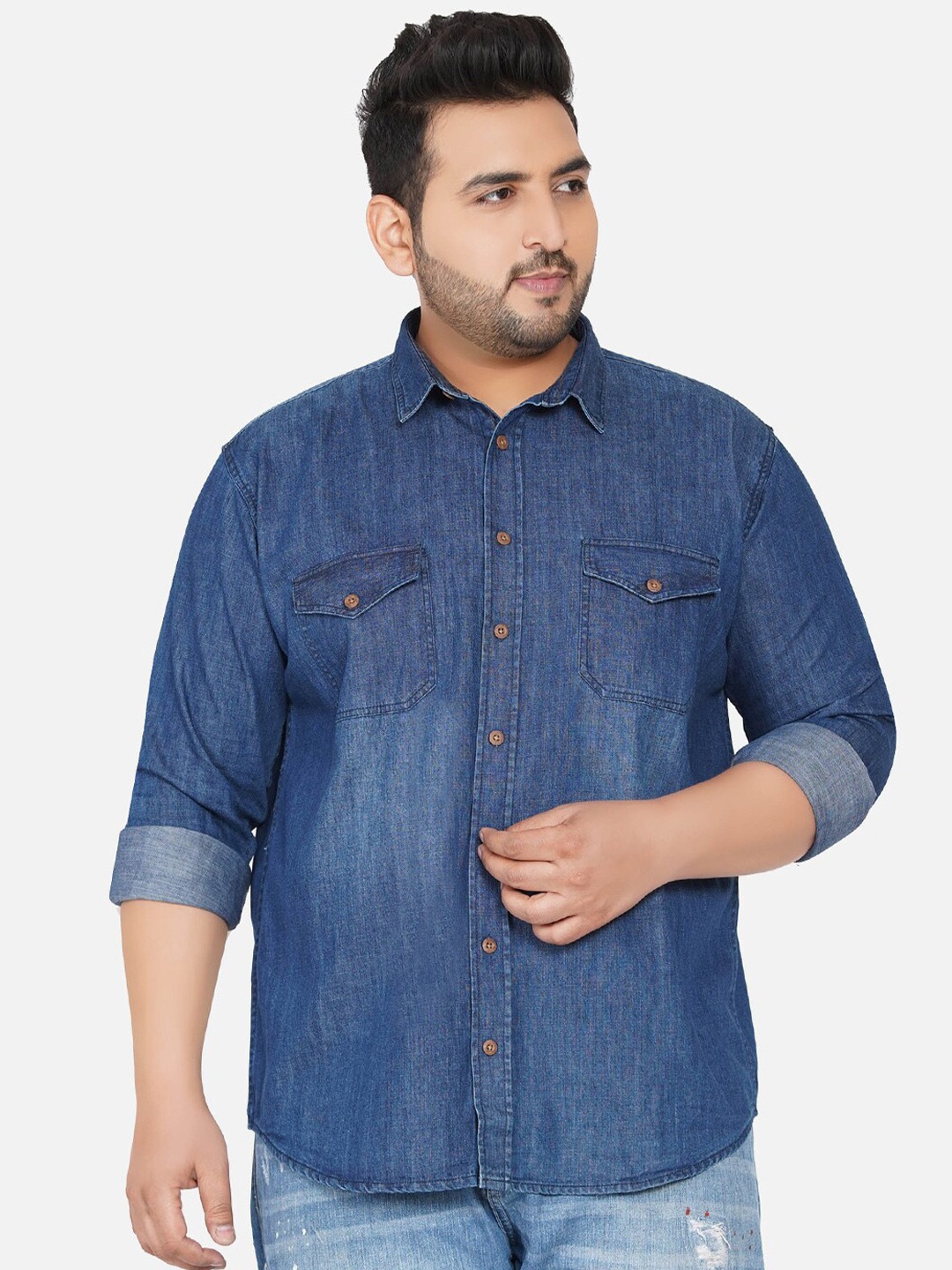 

John Pride Men Navy Blue Comfort Faded Casual Shirt