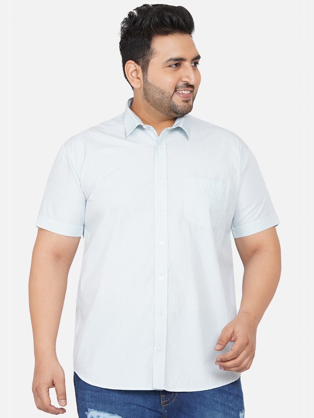

John Pride Men Solid Blue Plus Size Casual Shirt