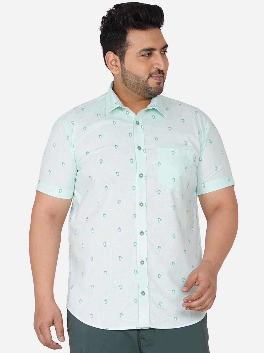 

John Pride Men Sea Green Cotton ComfortFloral Printed Casual Shirt