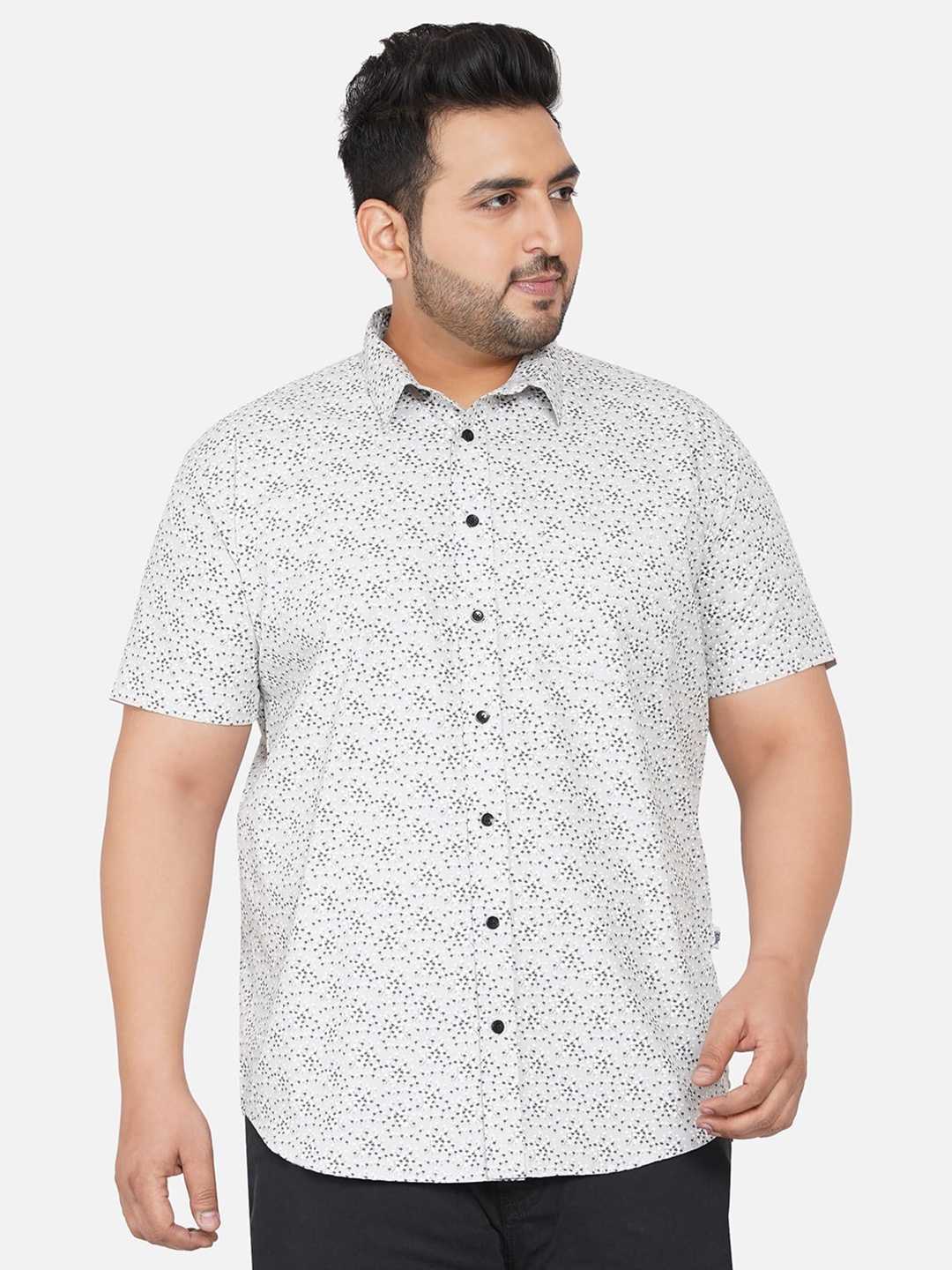 

John Pride Plus Size Men White Comfort Printed Casual Shirt