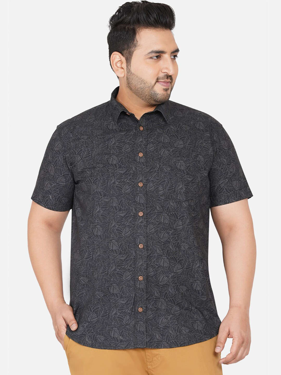 

Plus Size Men Black Comfort Printed Casual Shirt