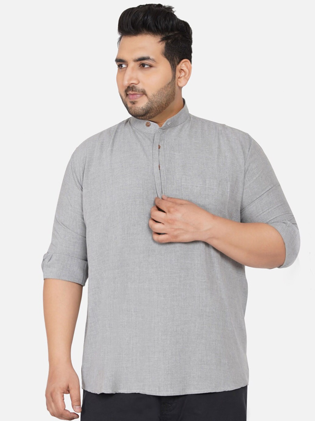 

John Pride Men Grey Comfort Plus Size Casual Shirt