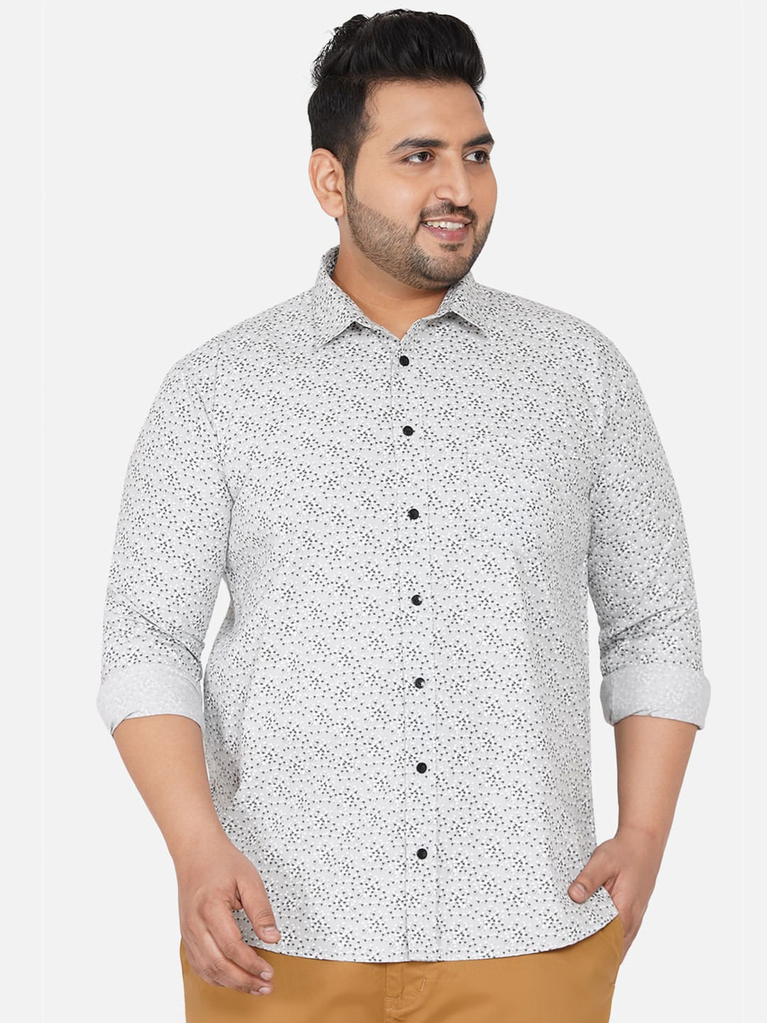 

John Pride Plus Size Men White Comfort Floral Printed Casual Shirt