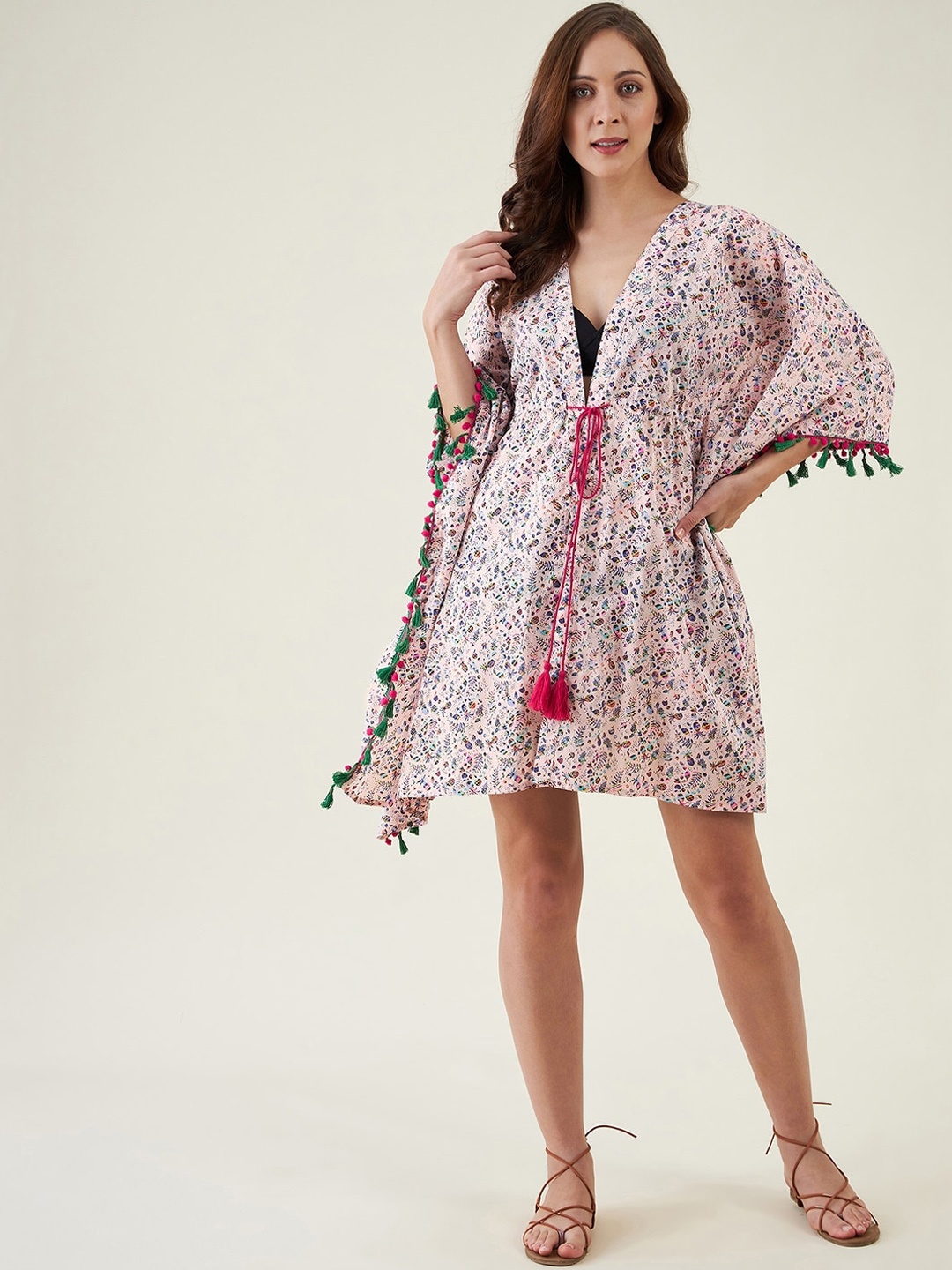 

The Kaftan Company Women Pink & Blue Printed Cotton Kaftan Cover-Up Dress