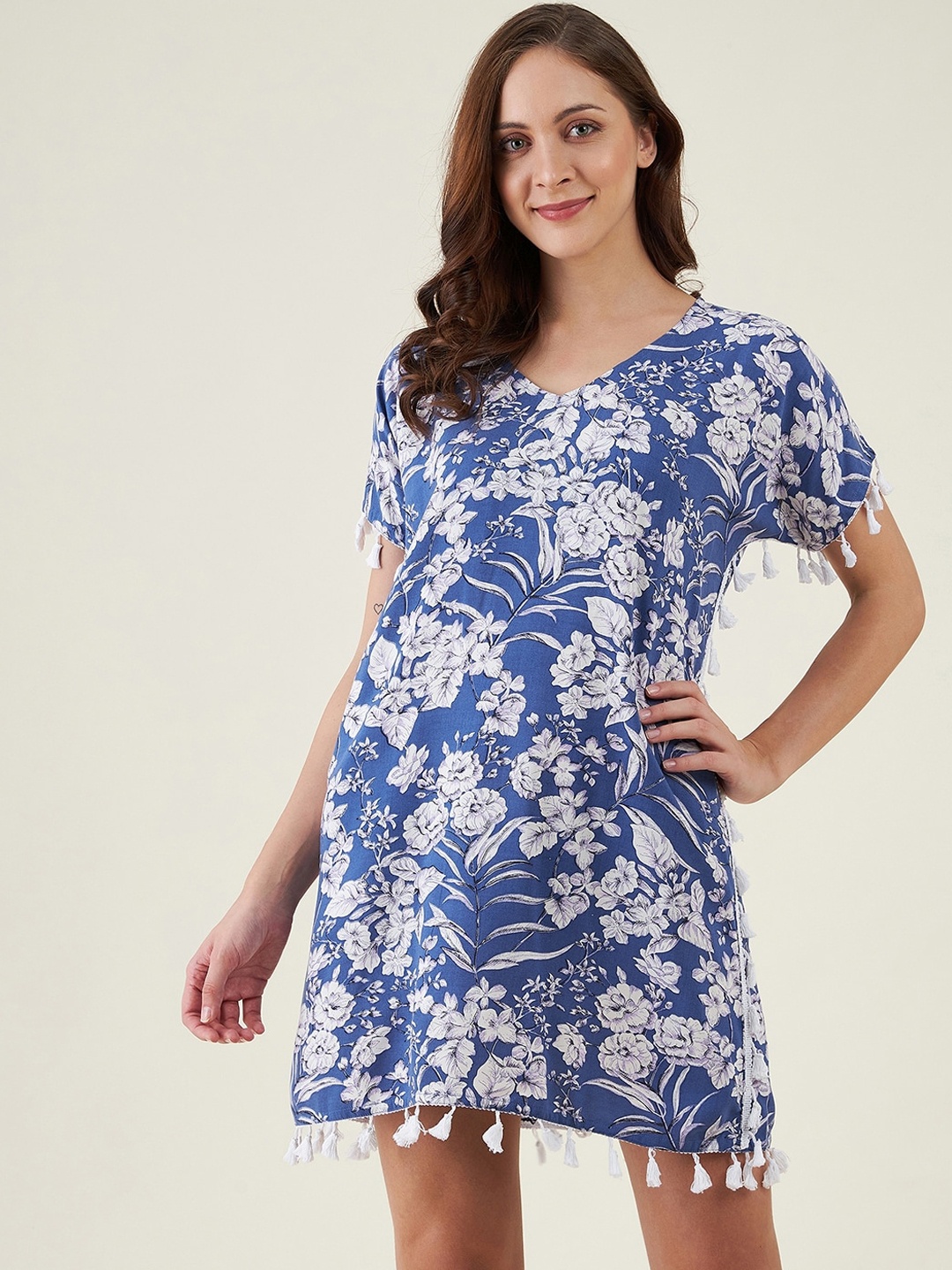 

The Kaftan Company Blue Purple Floral Coverup Dress