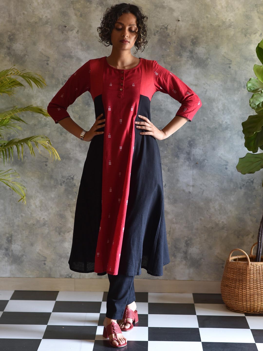 

Suta Women Maroon Color Blocked Printed Pure Cotton Kurta set