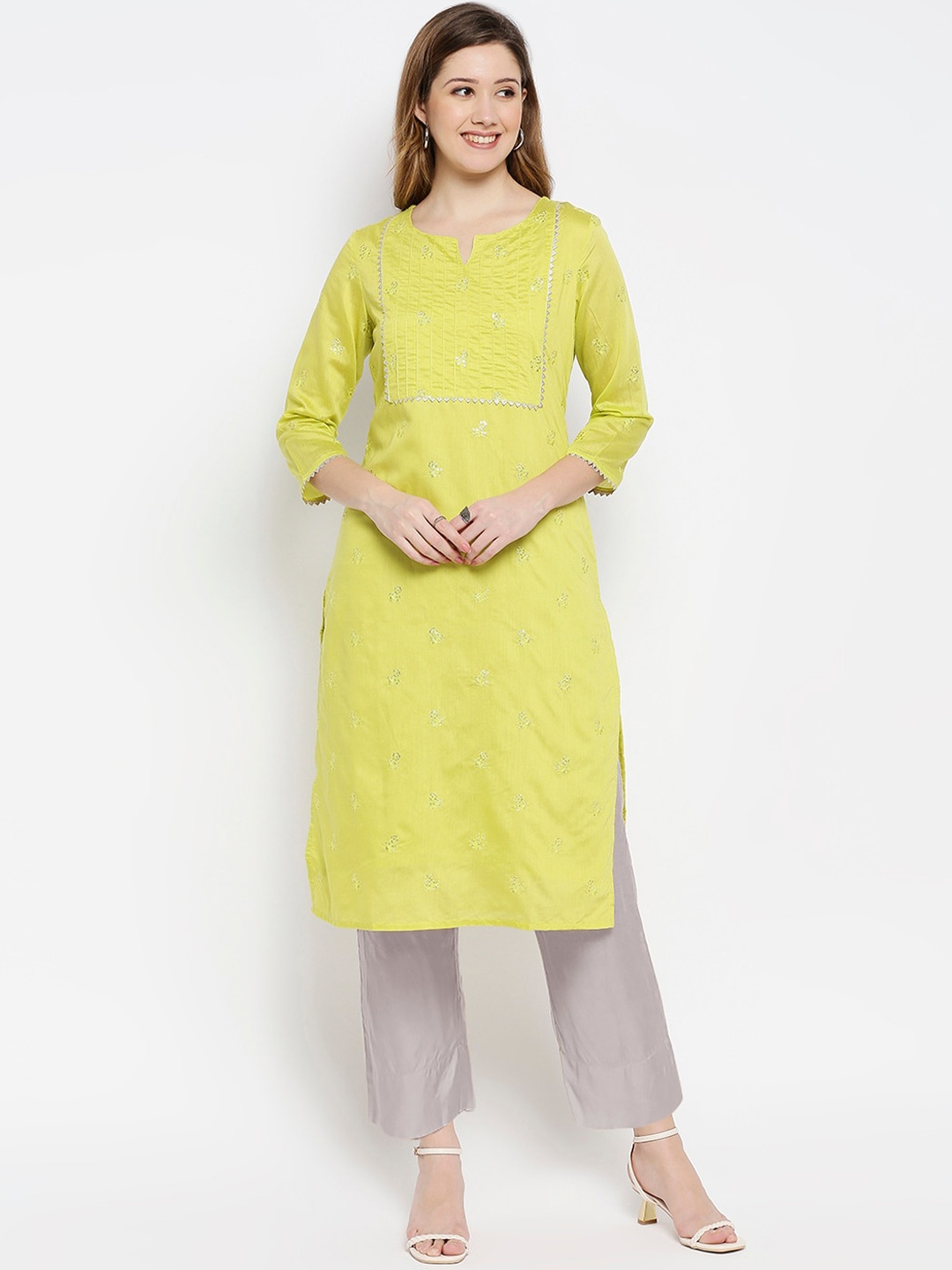 

Ethnicity Women Yellow Embroidered Yoke Kurta