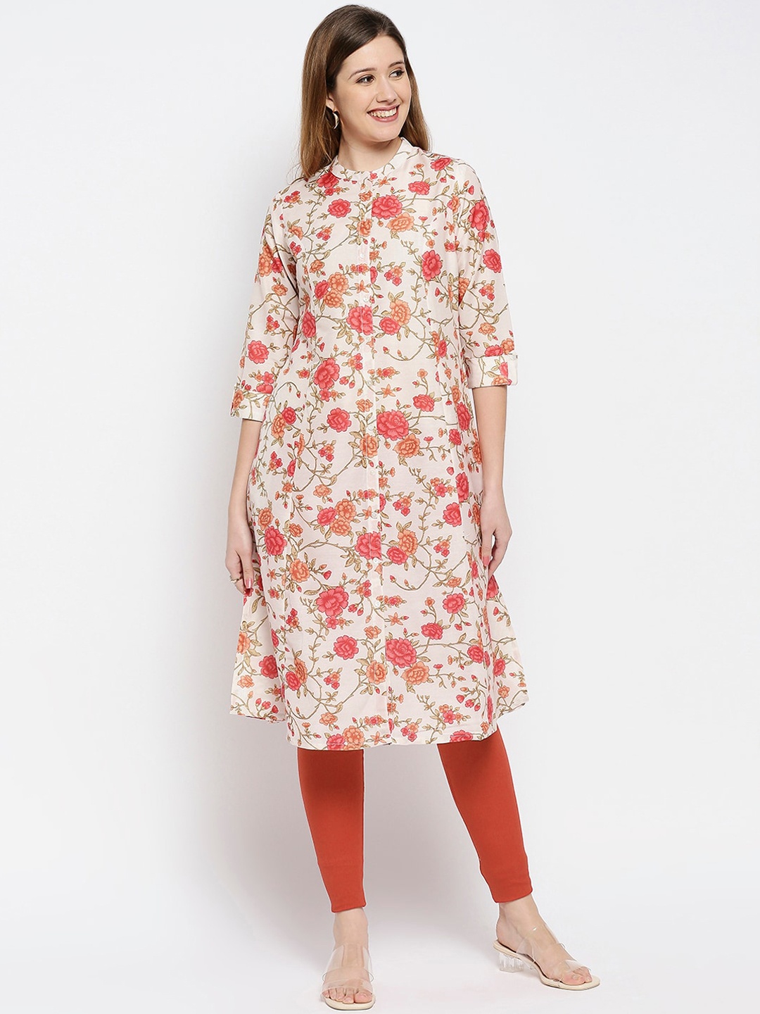 

Ethnicity Women Orange Floral Printed Flared Sleeves Kurta