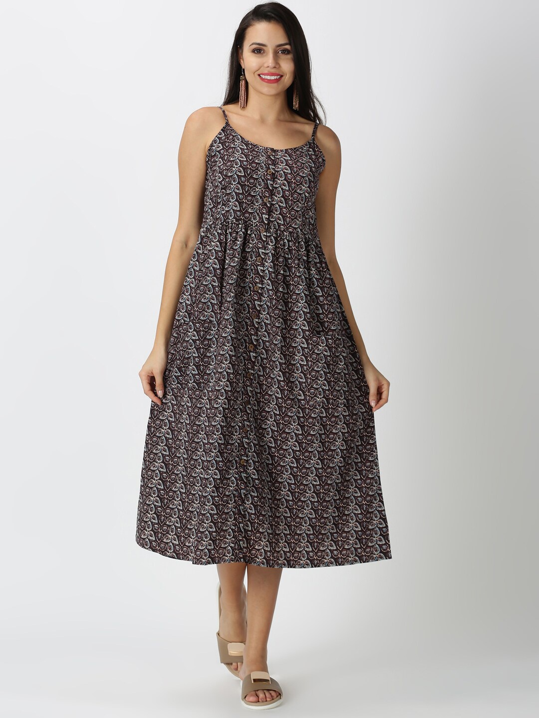 

Saffron Threads Black Kalamkari Printed Midi Dress