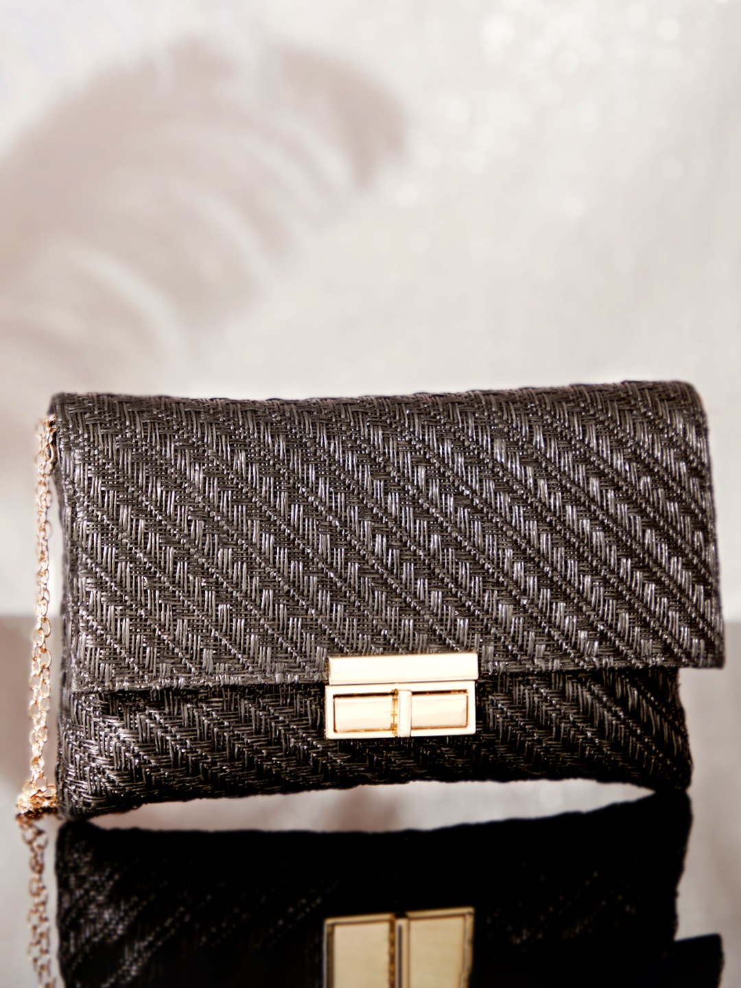 

Rubans Women Black Embellished Box Clutch