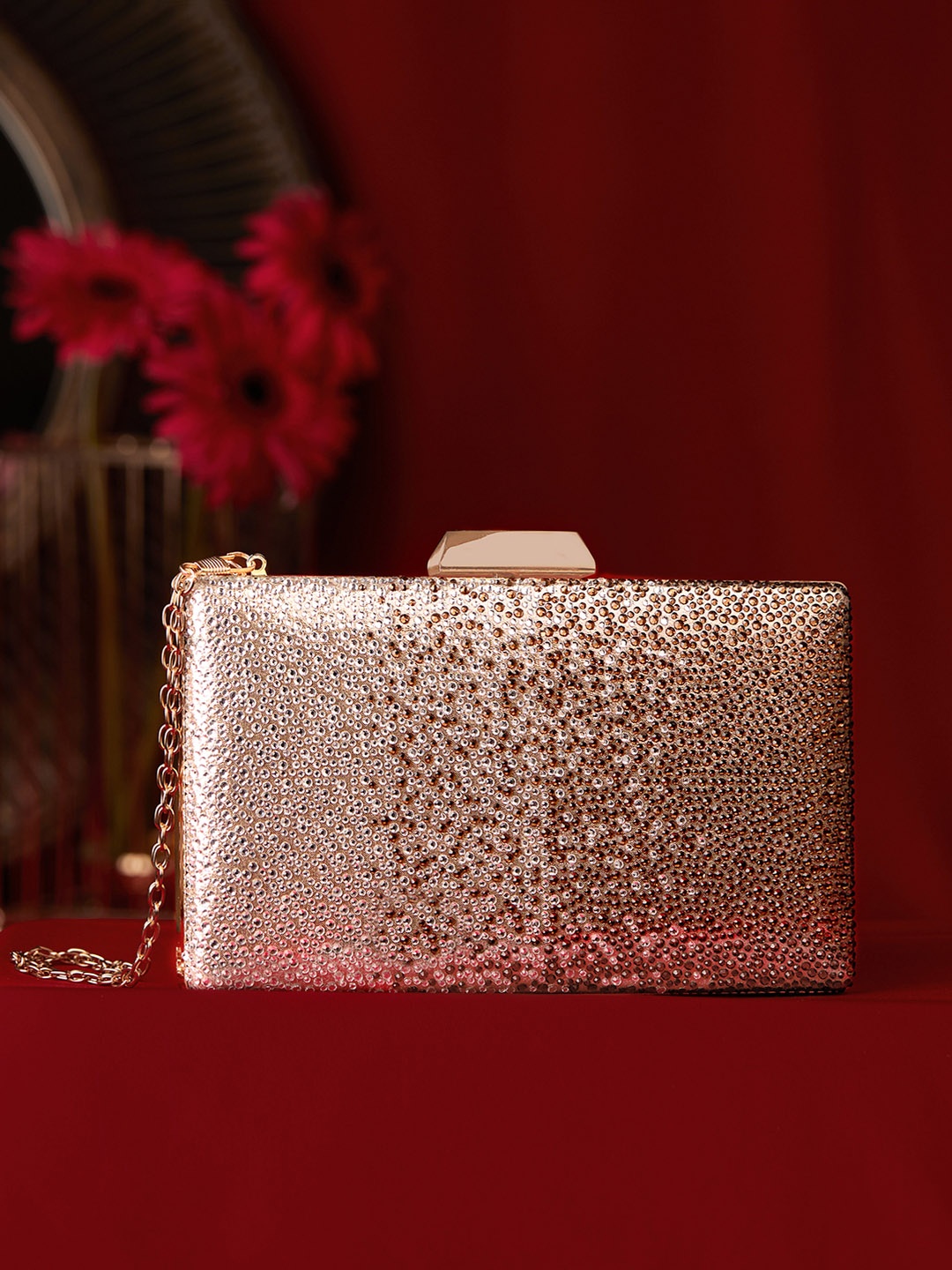 

Rubans White & Gold-Toned Embellished Embroidered Potli Clutch