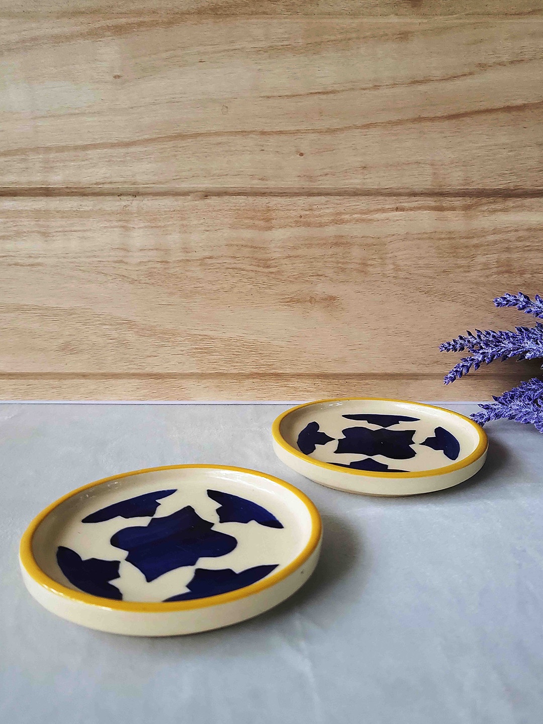 

Folkstorys Set Of 2 Off White & Navy Blue Printed Ceramic Serving Dip Bowls