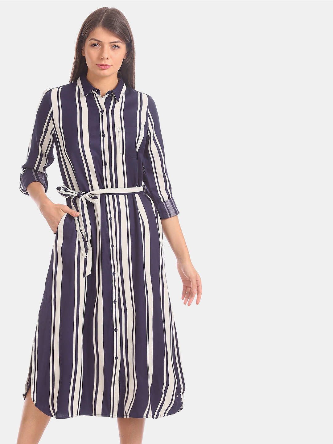 

U S Polo Assn Blue Striped Shirt Midi Dress