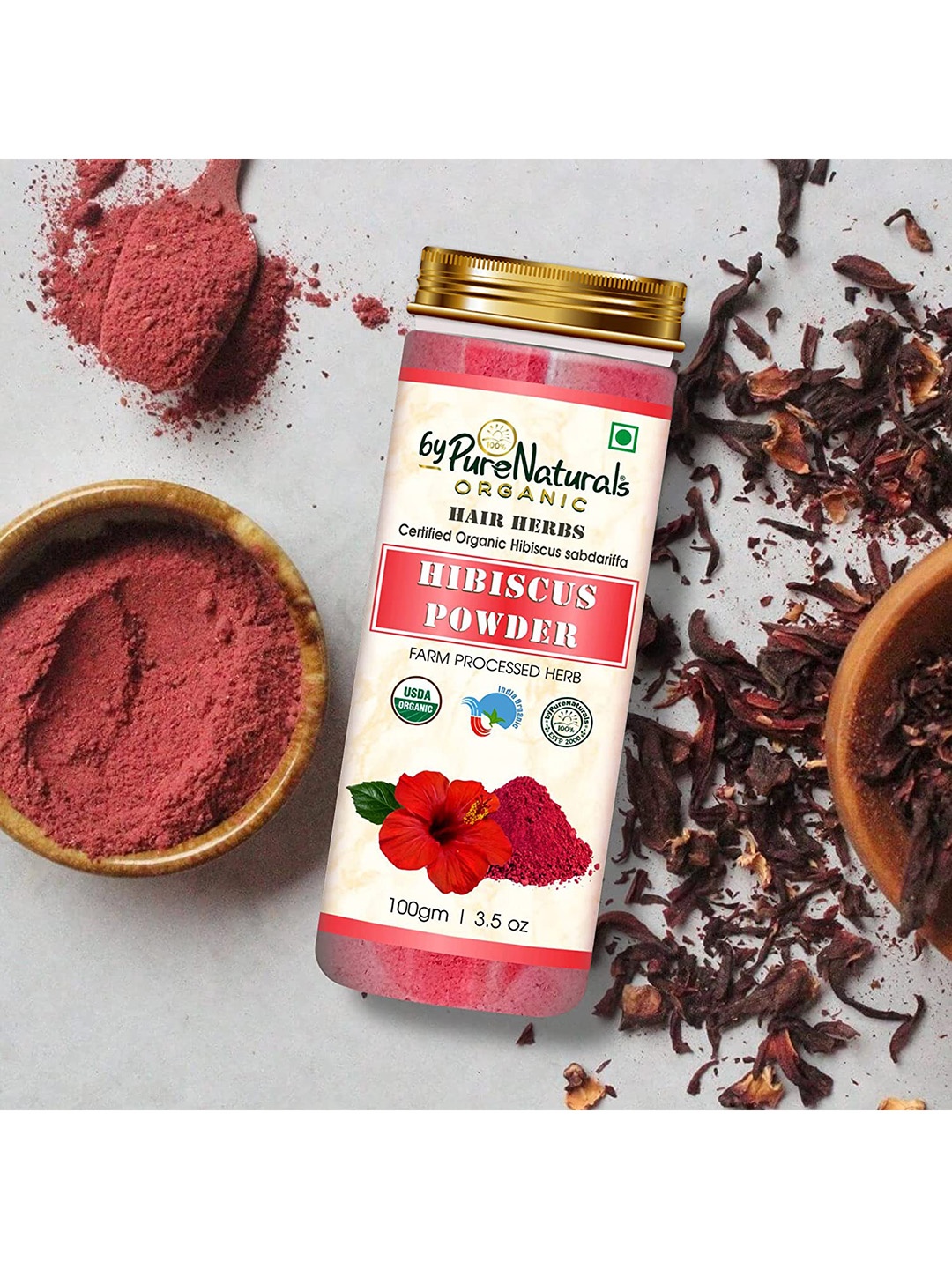 

byPureNaturals Organic 100% Natural Herbal Hibiscus Flower Powder - 100 g, Red