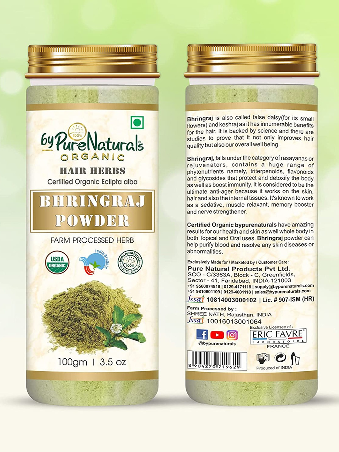 

byPureNaturals 100% Natural Herbal Organic Bhringraj Powder - 100 g, Green