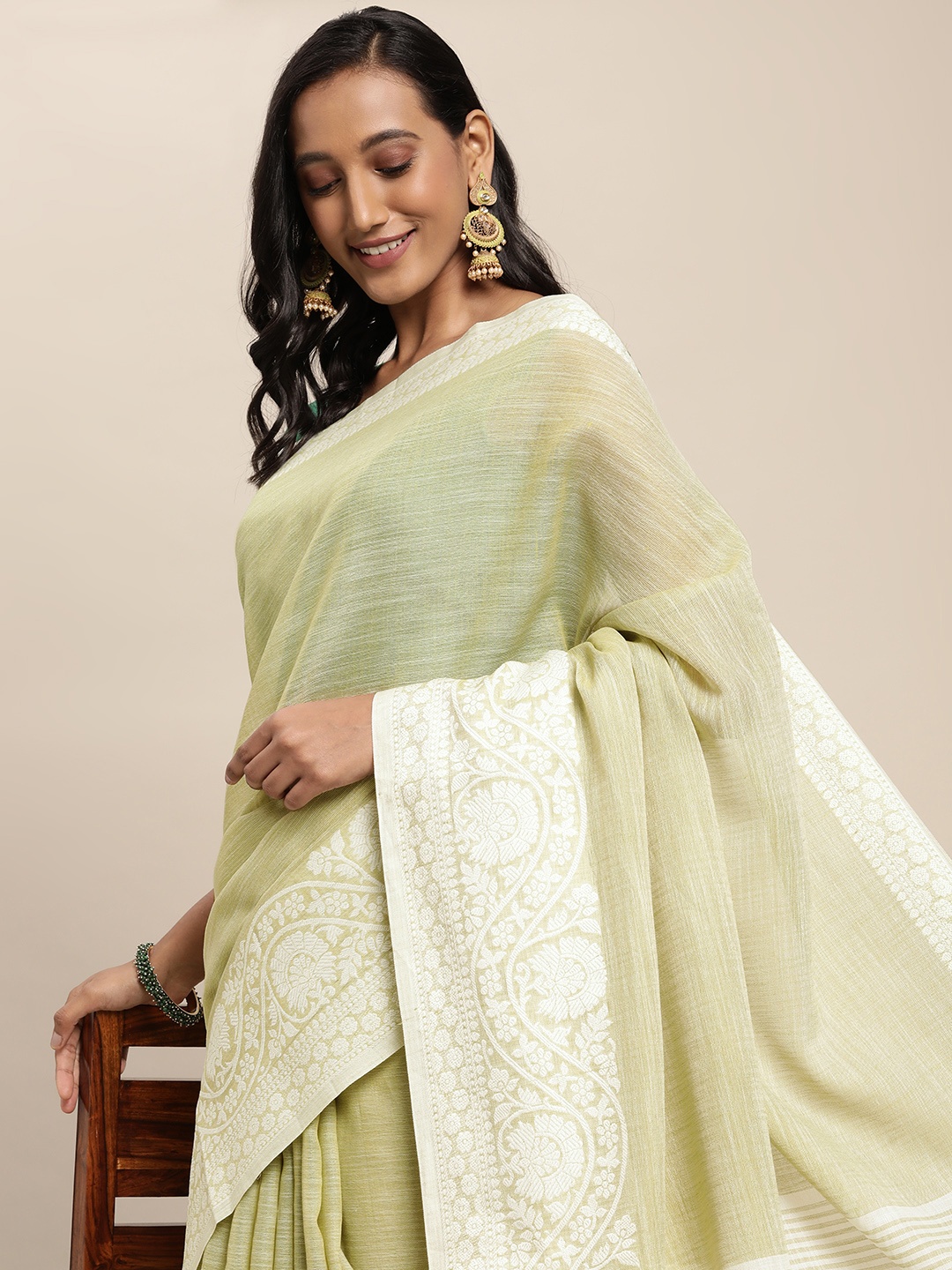 

SANGAM PRINTS Green Solid Saree