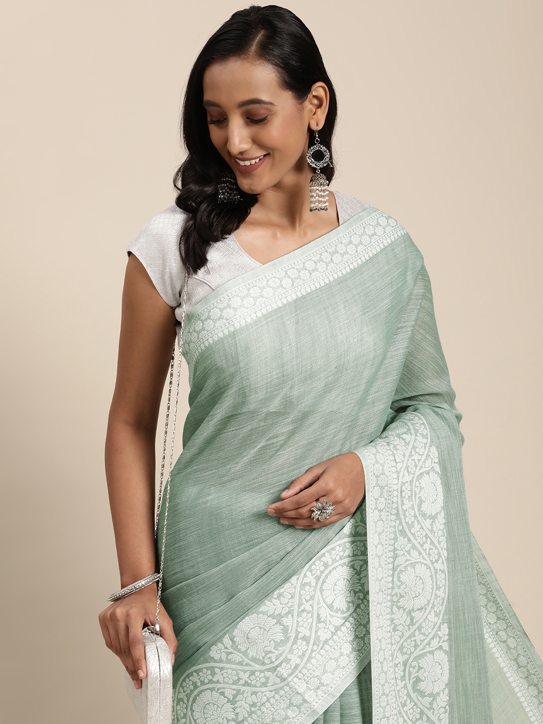 

SANGAM PRINTS Grey Solid Saree