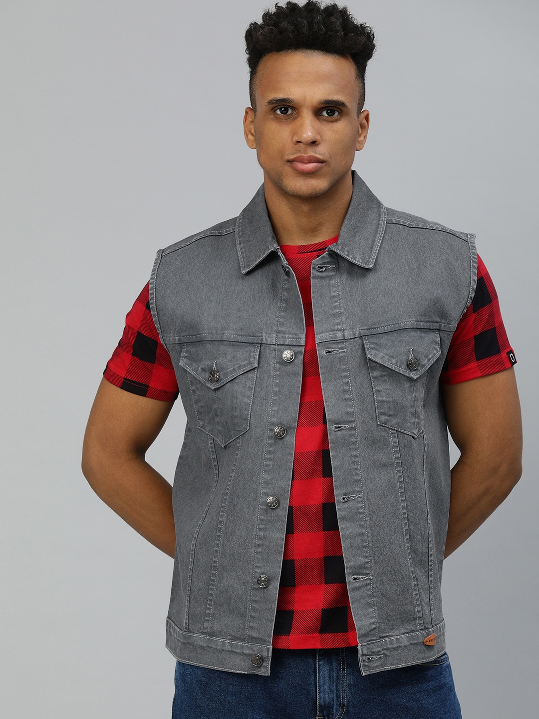 

Urbano Fashion Men Washed Regular Fit Gilet Denim Jacket, Grey