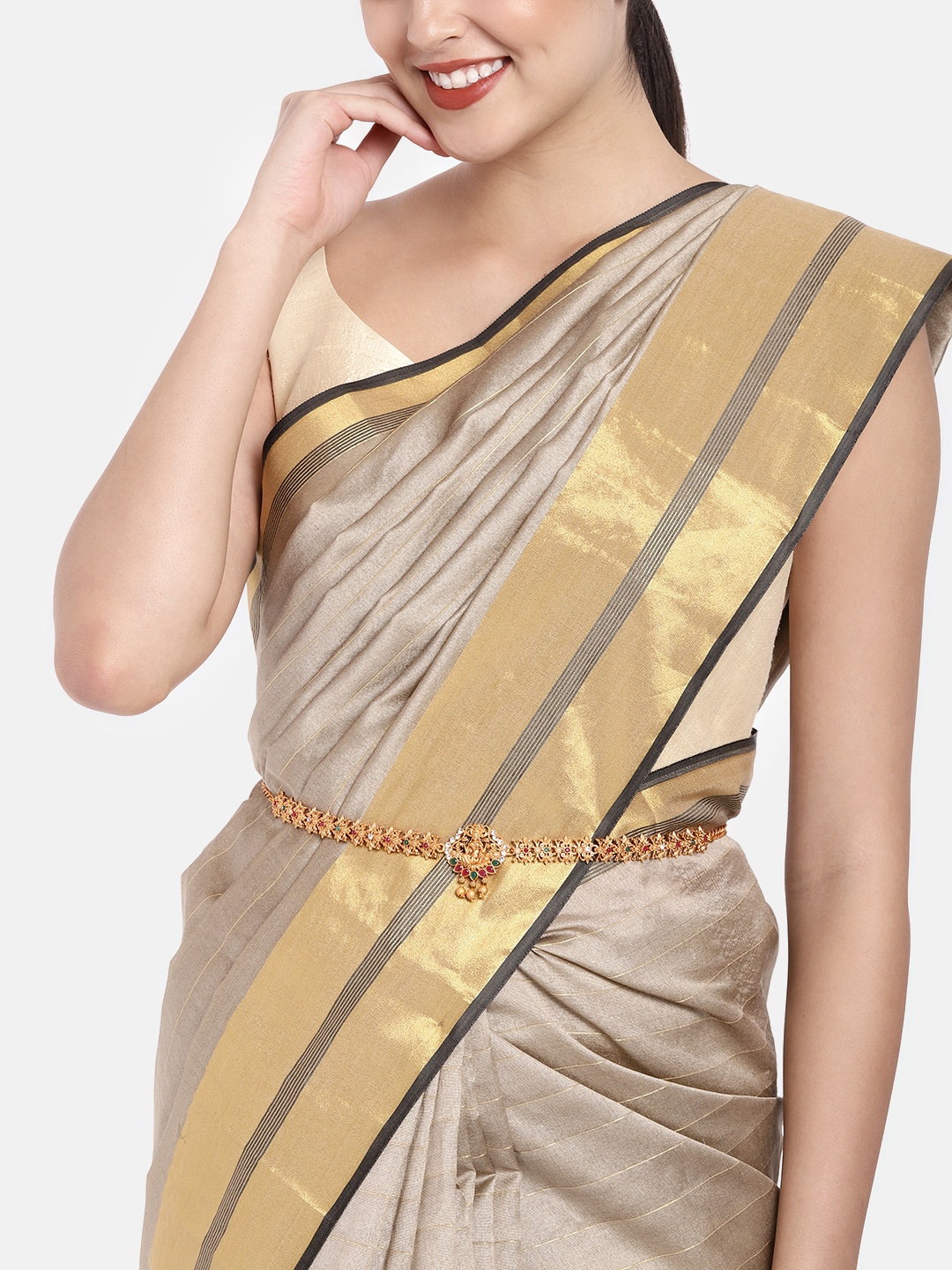

Kord Store Traditional Gold Plated Ruby And White Stone Kamarbandh
