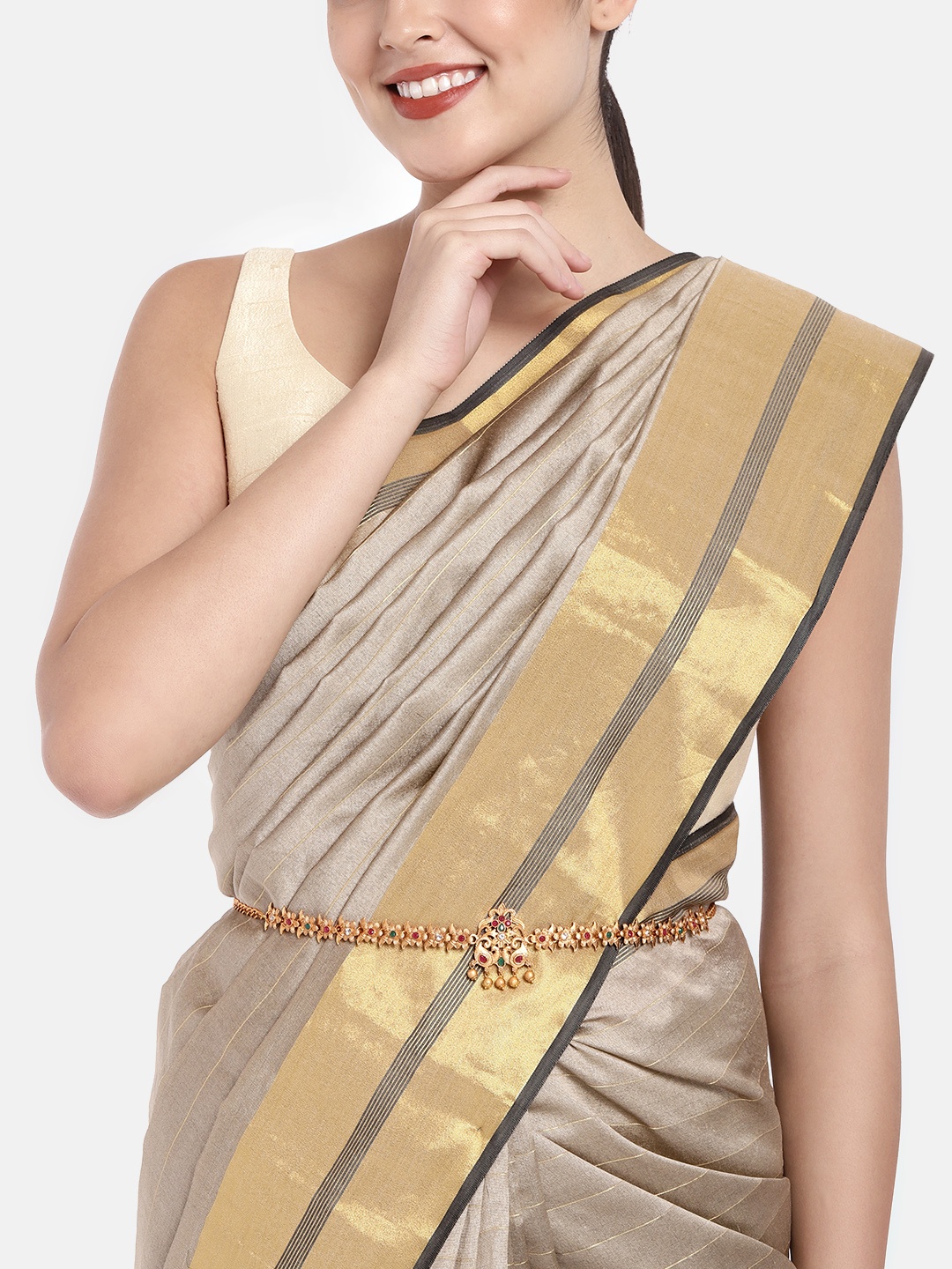 

Kord Store Gold Plated Ruby And White Stone Kamarbandh