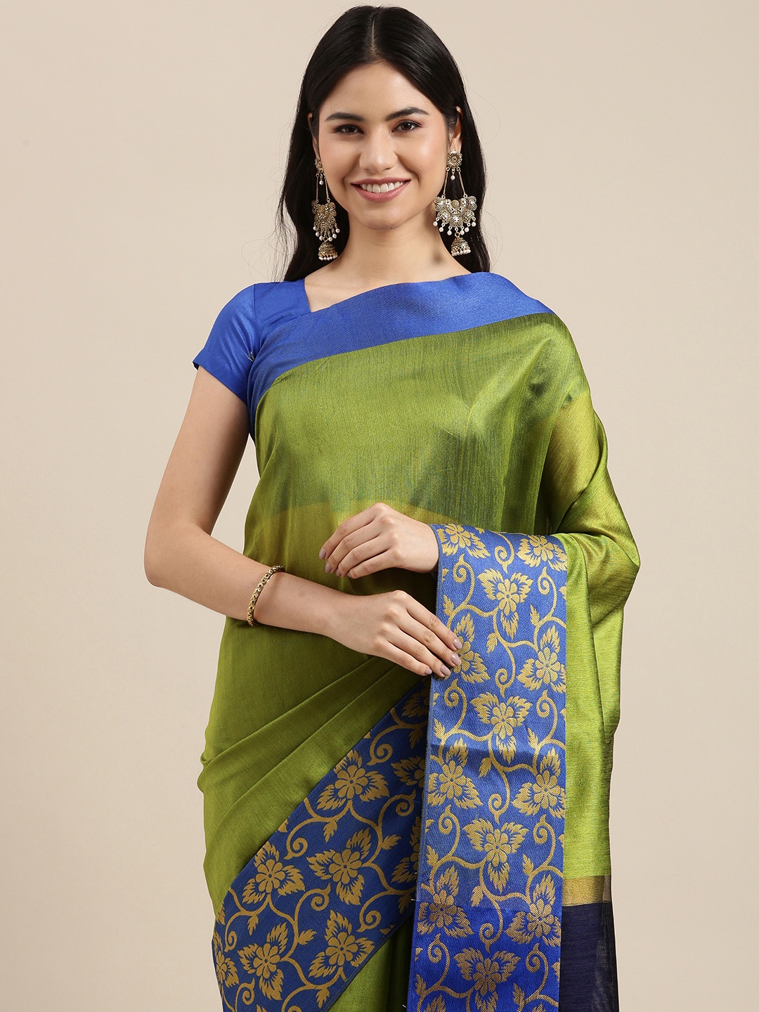 

SANGAM PRINTS Blue & Green Floral Woven Design Saree