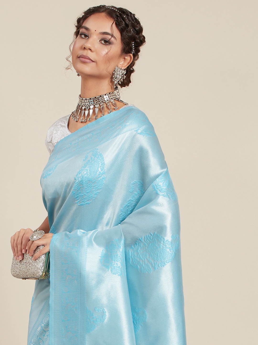 

Warthy Ent Blue Ethnic Motifs Zari Saree