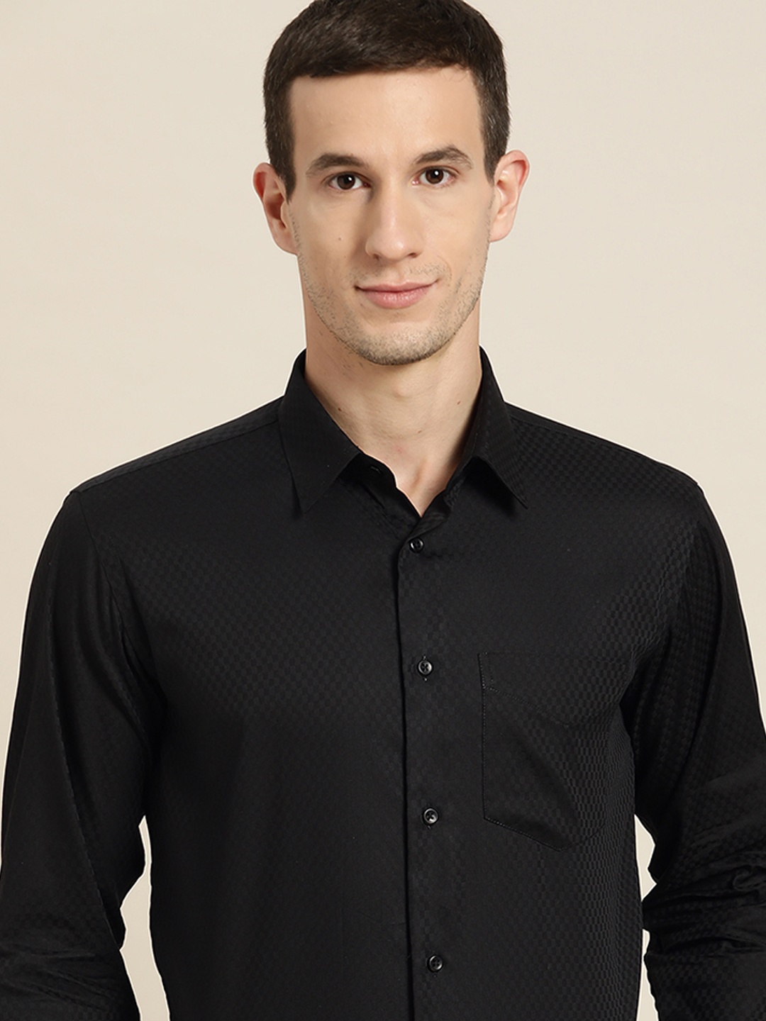 

Hancock Men Black Self Design Pure Cotton Slim Fit Formal Shirt