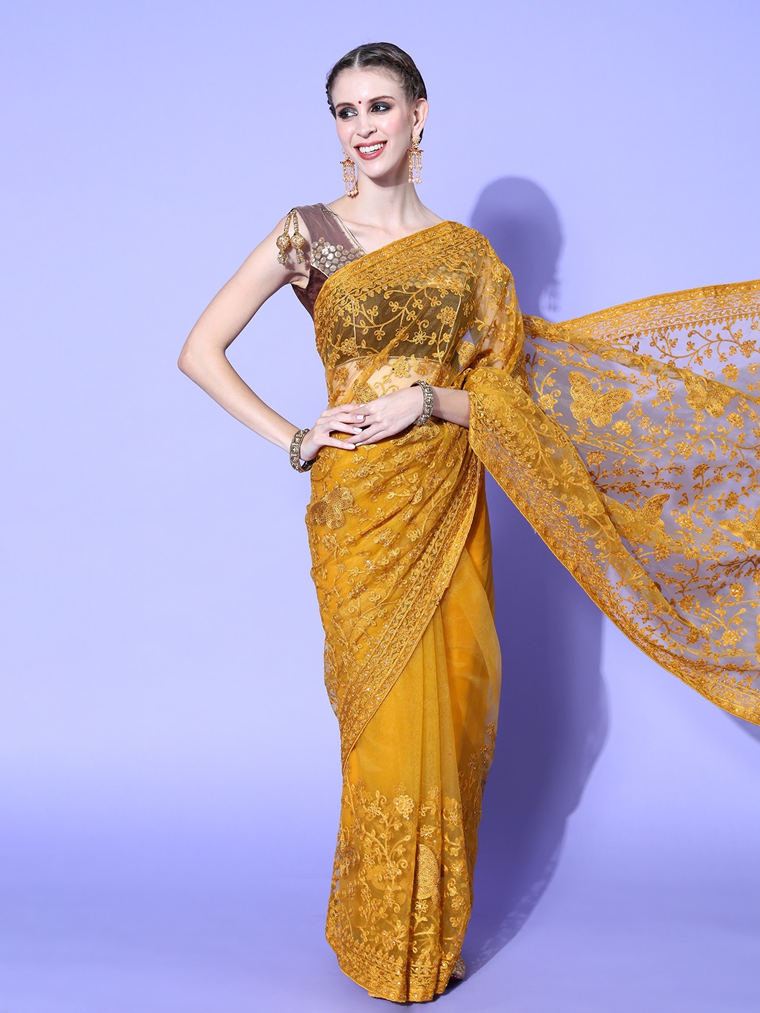 

Chhabra 555 Ethnic Motifs Saree with Embroidered Border, Mustard