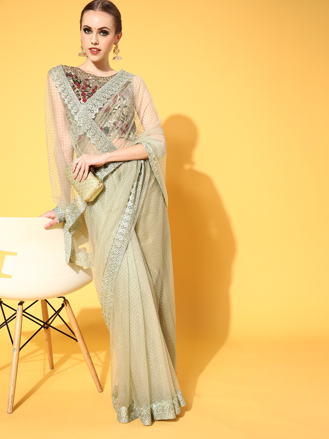 

Chhabra 555 Embellished Saree with Embellished Border, Green