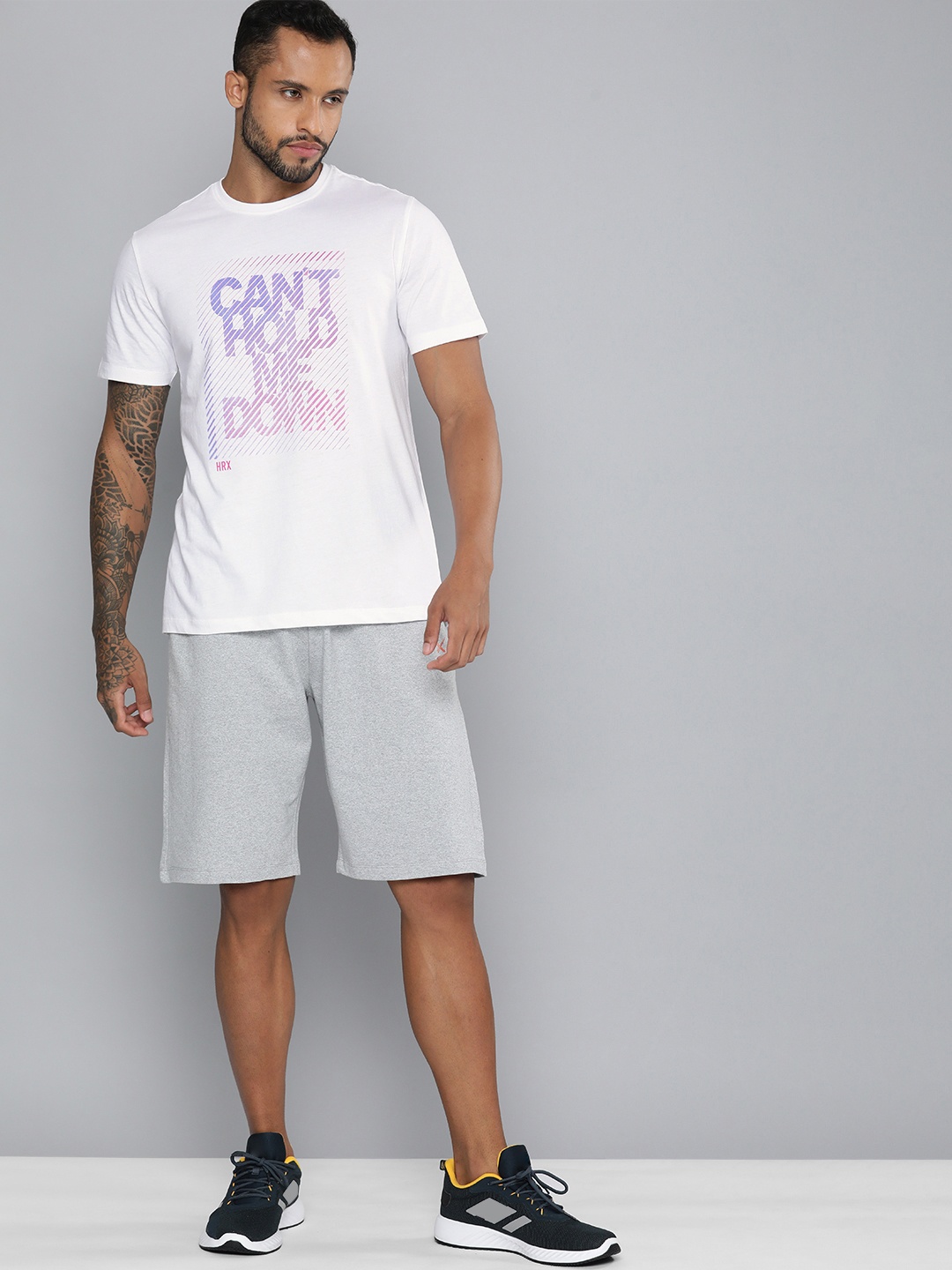 

HRX by Hrithik Roshan Men White & Lavender Typography Printed Pure Cotton T-shirt