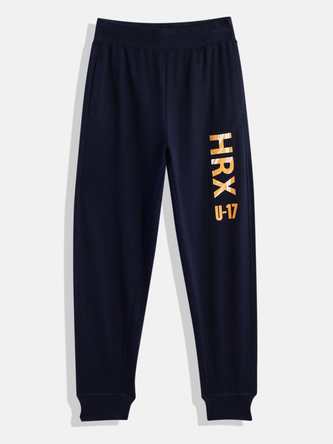 

HRX by Hrithik Roshan Boys Navy Blue Pure Cotton Brand Logo Printed Joggers