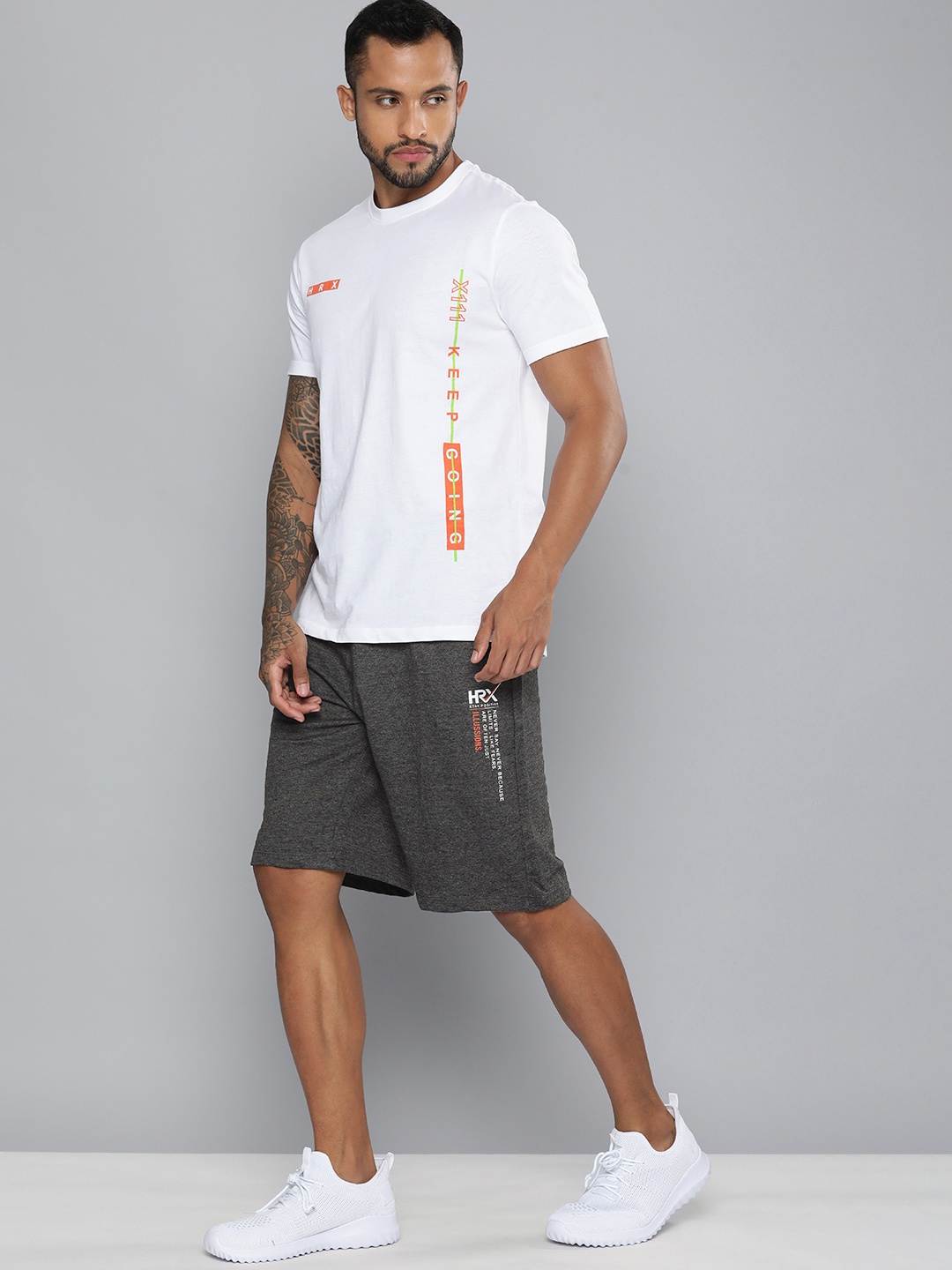 

HRX by Hrithik Roshan Men Charcoal Grey Typography Printed Shorts