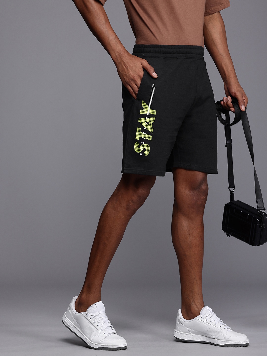 

HRX by Hrithik Roshan Men Black Typography Printed Shorts