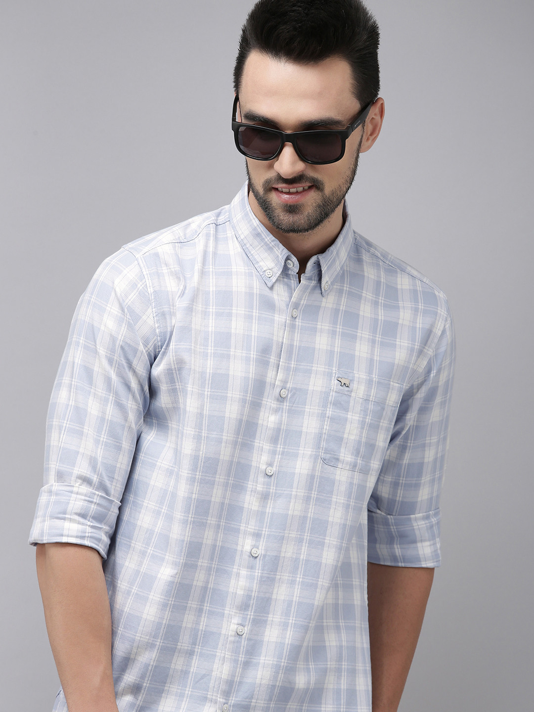 

THE BEAR HOUSE Men Blue Slim Fit Tartan Checks Checked Casual Shirt
