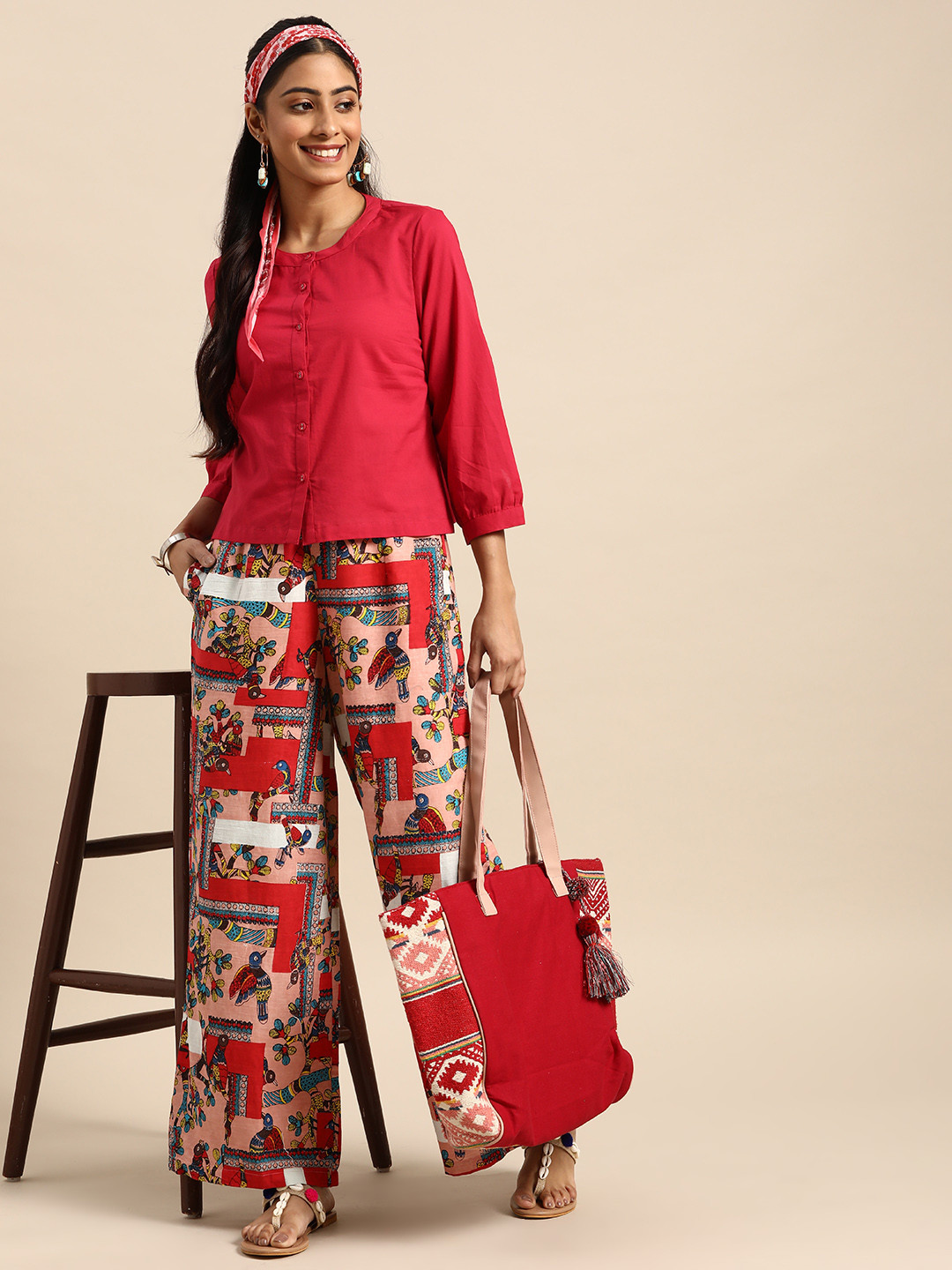

Sangria Women Red Rayon Top with Palazzos