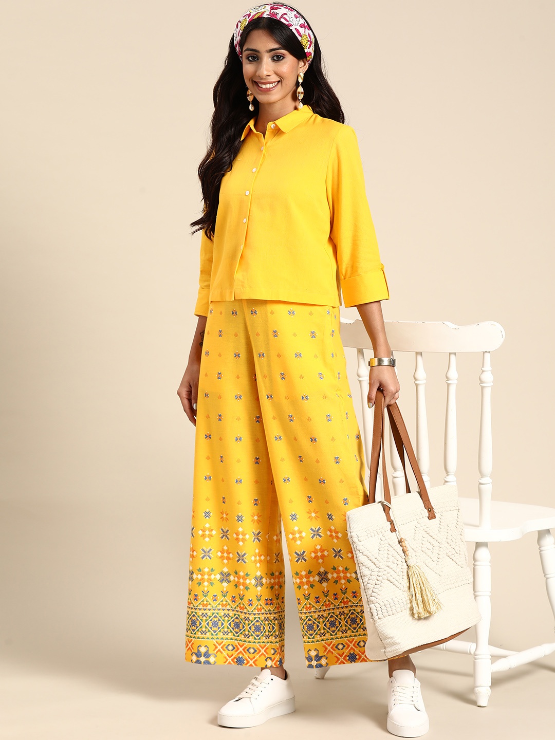 

Sangria Women Mustard Yellow Pure Cotton Solid Co-Ords Set