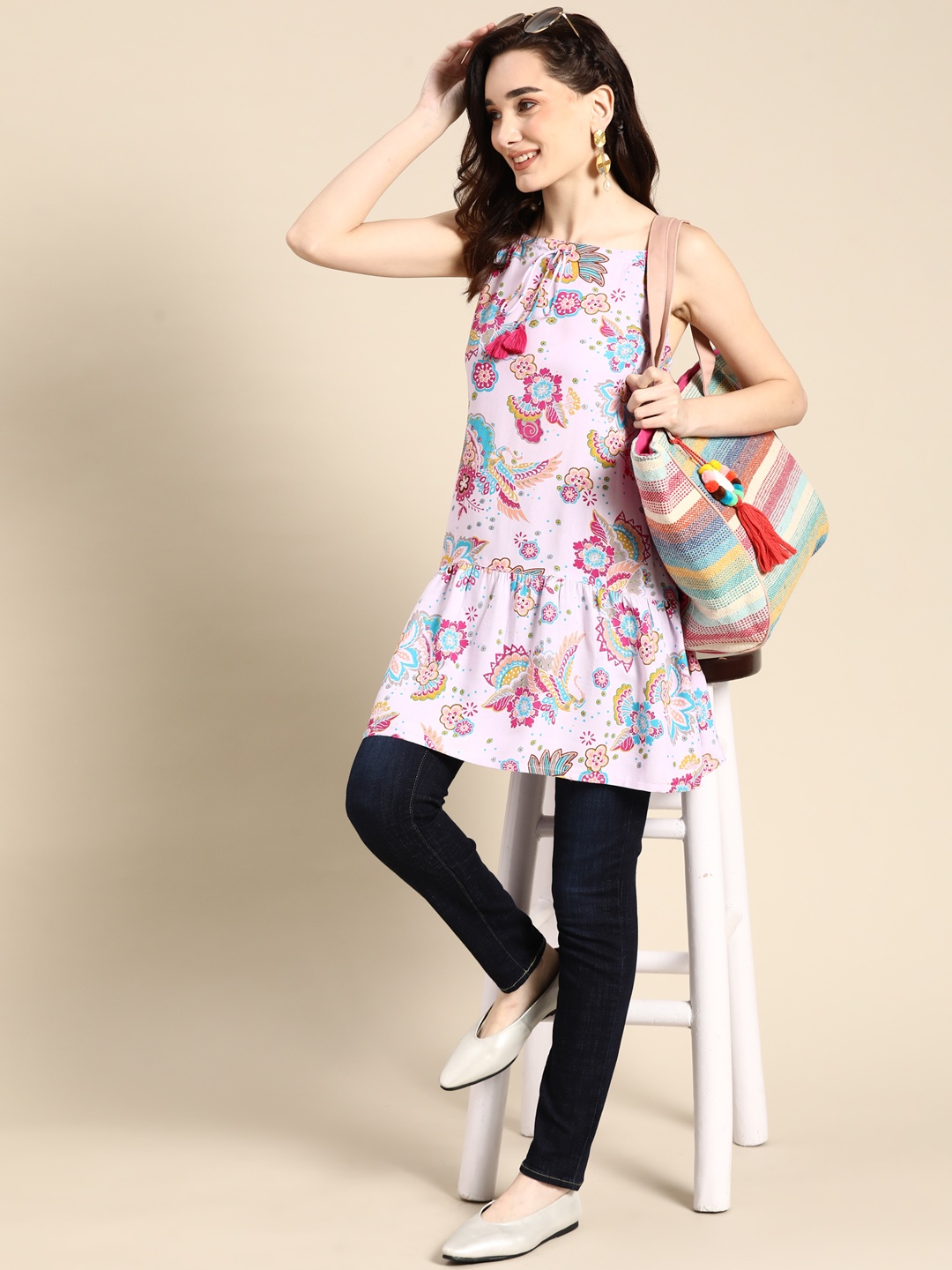 

Sangria Lilac & Fuchsia Pink Floral Print A-Line Top, Lavender