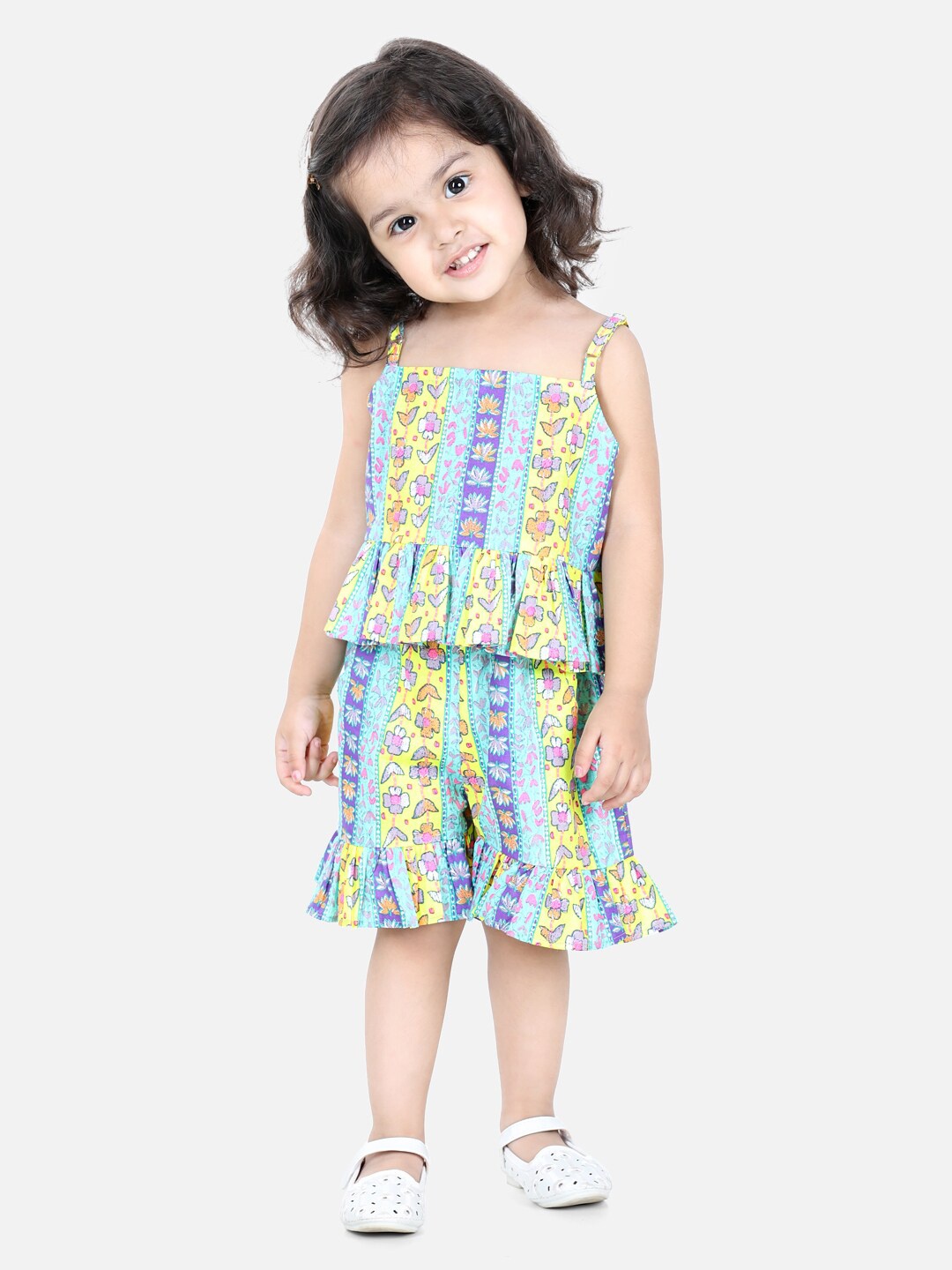 

BownBee Girls Yellow Printed Top with Shorts