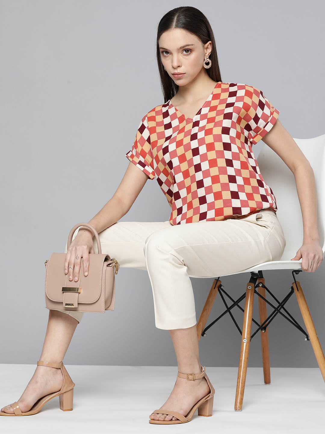 

Chemistry Cotton Geometric Print Extended Sleeves Top, White
