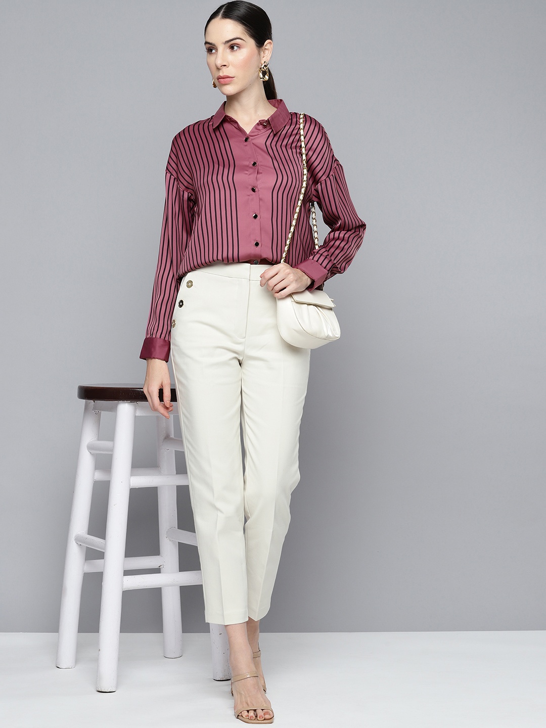 

Chemistry Women Striped Casual Shirt, Mauve