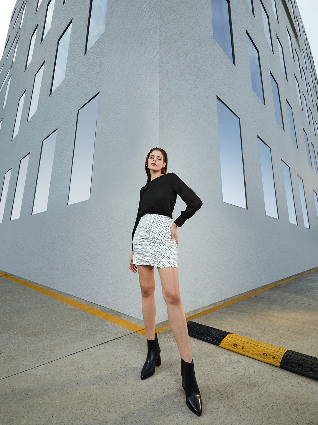 

Chemistry Black Solid top with Pleated Detail