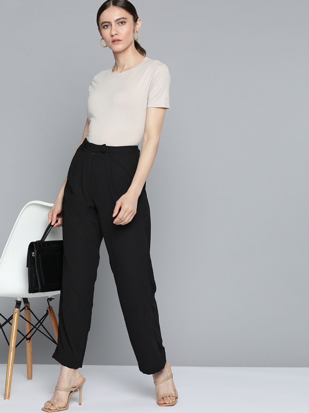 

Chemistry Women Black Solid High-Rise Parallel Trousers