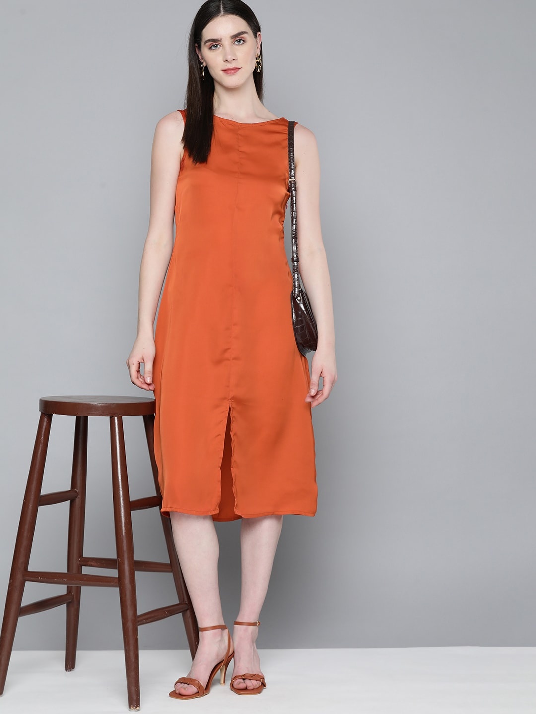 

Chemistry A-Line Front Slit Midi Dress, Rust