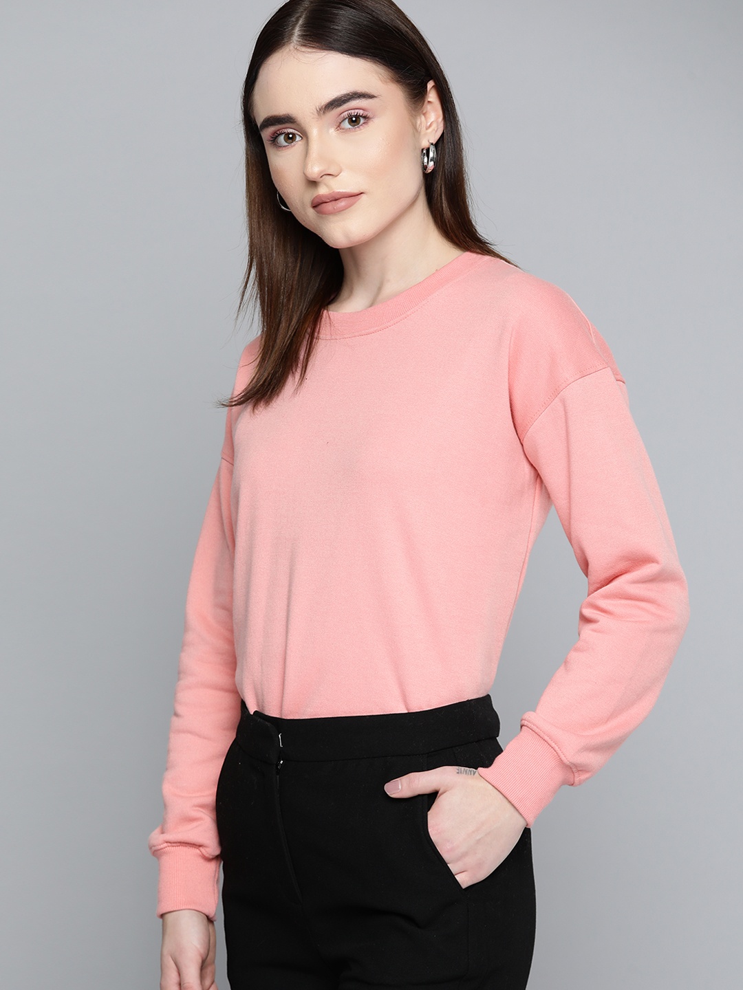 

Chemistry Women Pink Solid Fleece Drop Shoulder Sweatshirt