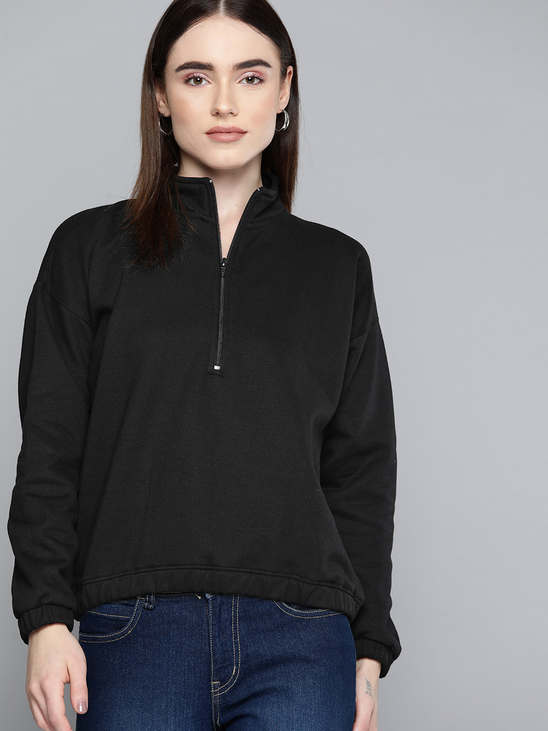 

Chemistry Women Black Solid Fleece Sweatshirt