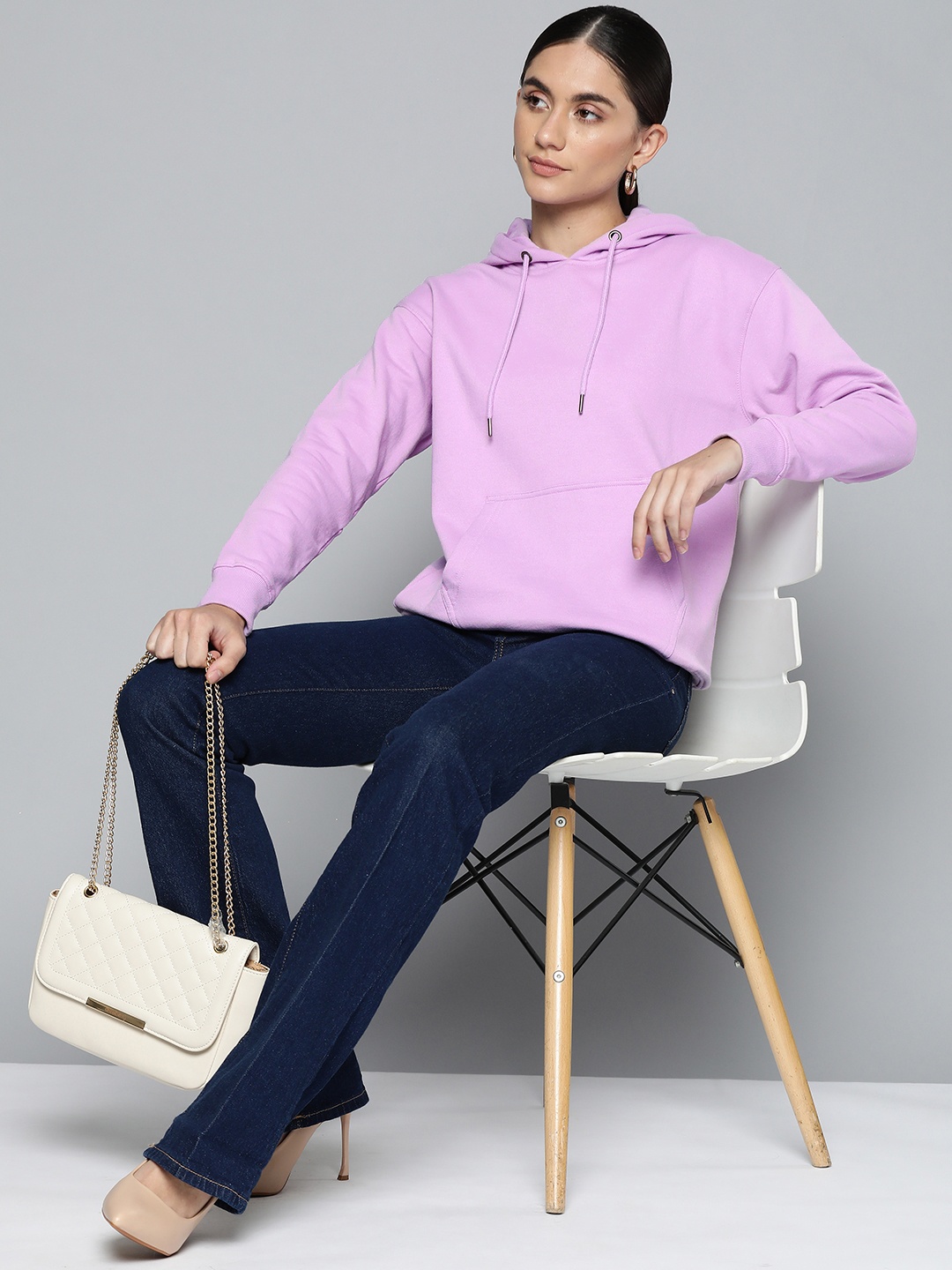 

Chemistry Women Lavender Solid Hooded Sweatshirt