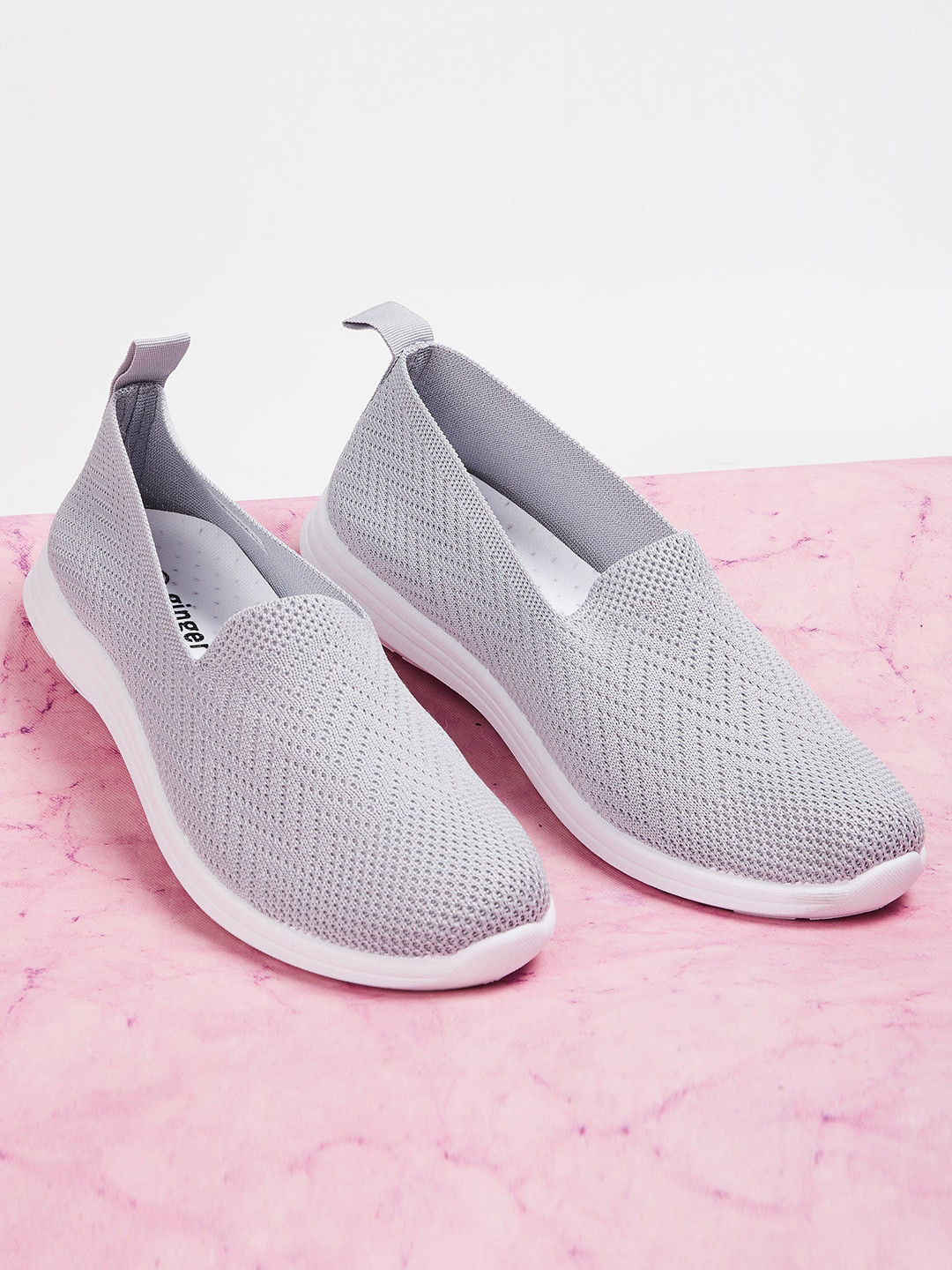 

Ginger by Lifestyle Women Grey Woven Design Slip-On Sneakers